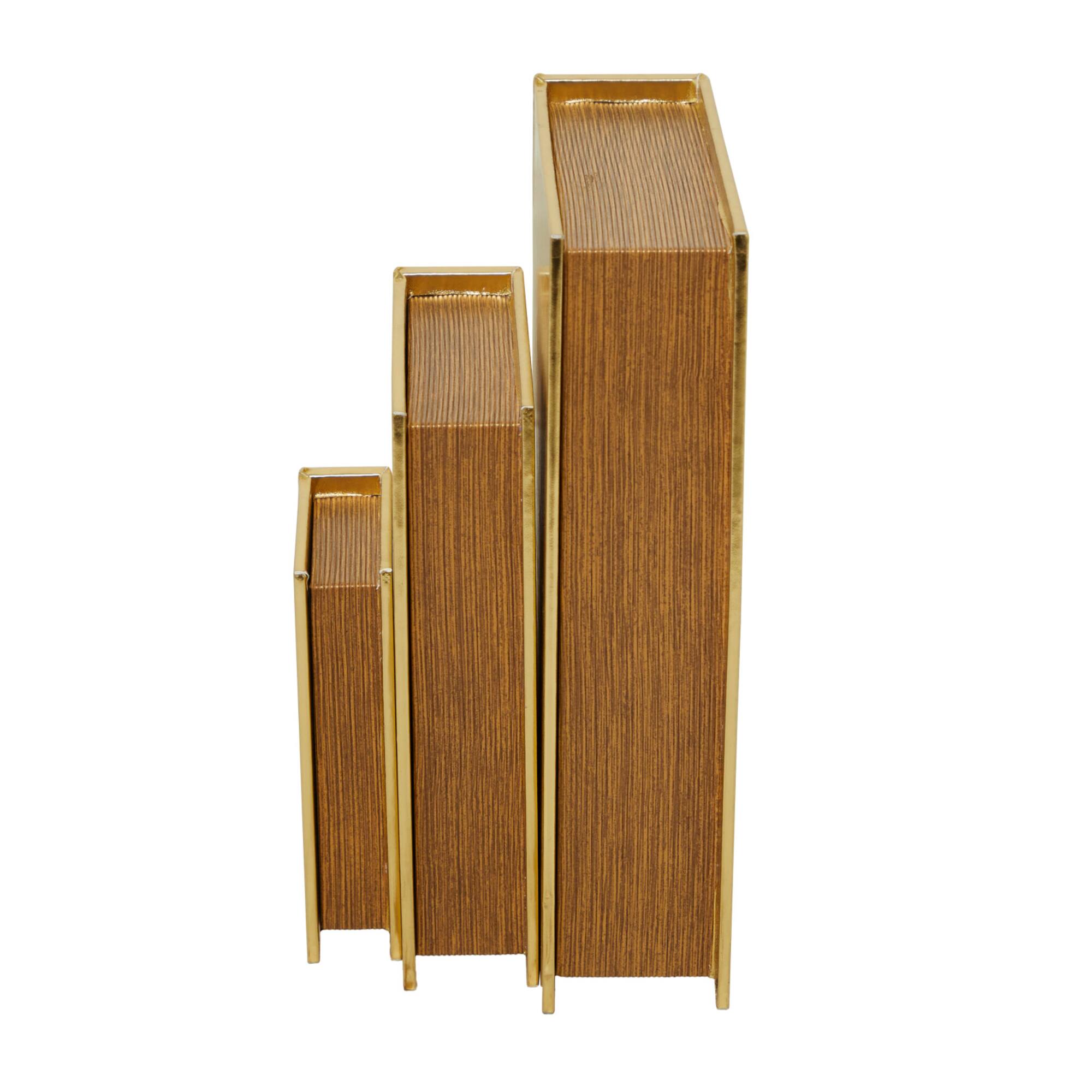CosmoLiving by Cosmopolitan Gold Faux Leather Faux Book Box with Metallic Finish Set